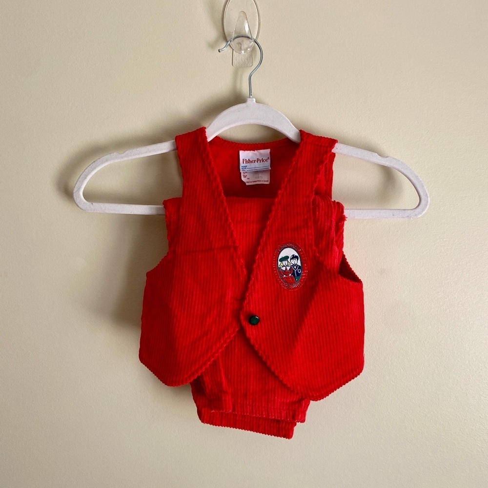 Vintage Fisher-Price College Red Kids Corduroy Vest Pant Set